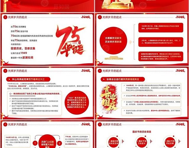 红色科技风国庆节75周年PPT模板