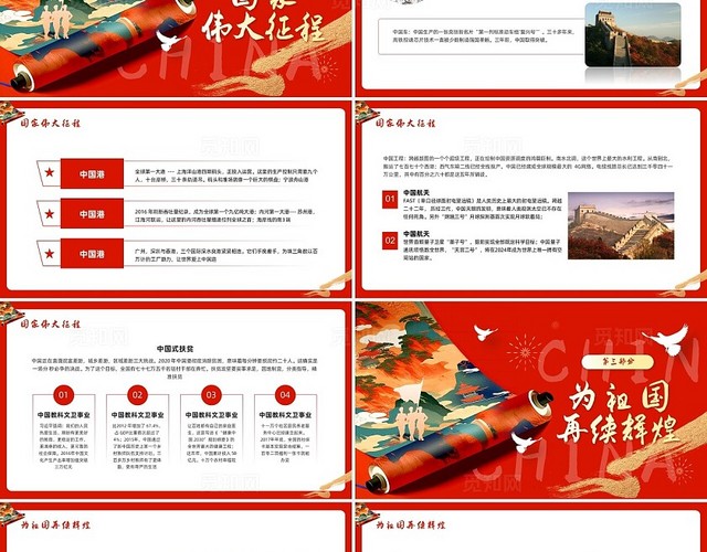 红色简约实拍厉害了我的国PPT模板宣传PPT动态PPT国庆节